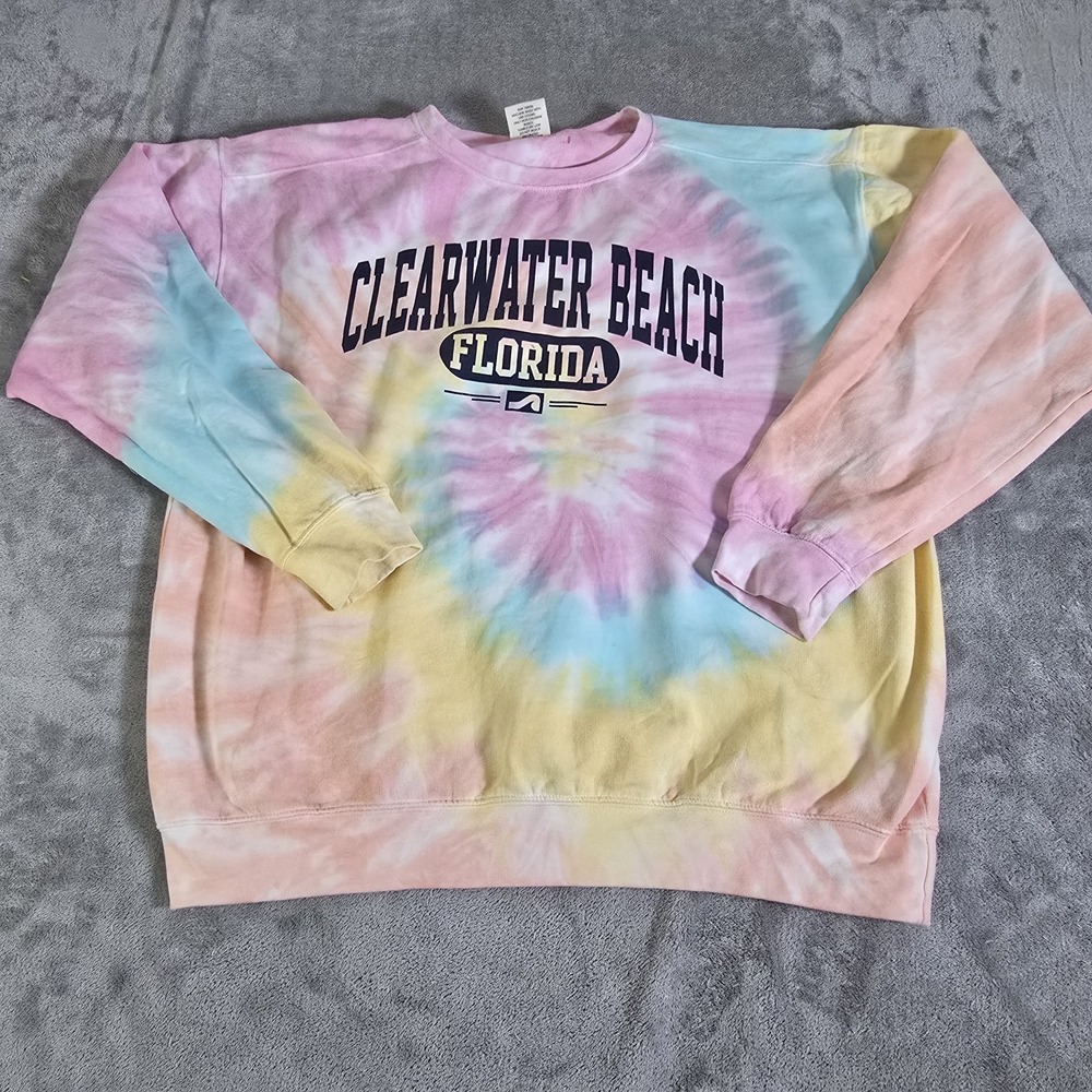 ClearWater Beach Florida Sweatshirt Womens XL Dreamsicle Pastel Tie Dye Crew
